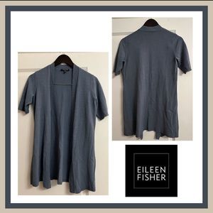 Eileen Fisher Azure Cotton/Viscose/Silk Short Sleeve Open Cardigan Size S Petite